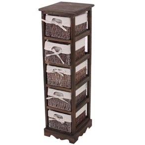 Kommode med 5 kurveskuffer i brun antik vintage look 90 x 25 x 28 cm