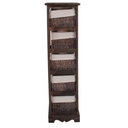 Kommode med 5 kurveskuffer i brun antik vintage look 90 x 25 x 28 cm