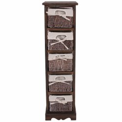 Kommode med 5 kurveskuffer i brun antik vintage look 90 x 25 x 28 cm