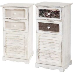 Kommode med skab og 2 skuffer - hvid antik vintage kommode 82 x 40 x 31 cm