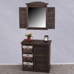 Kommode med 3 kurve, skuffe og skab - brun vintage antik kommode