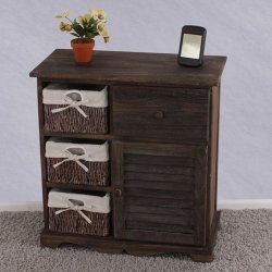 Kommode med 3 kurve, skuffe og skab - brun vintage antik kommode