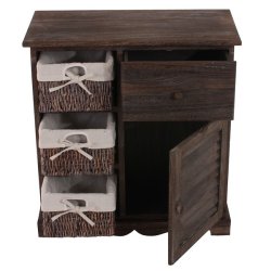 Kommode med 3 kurve, skuffe og skab - brun vintage antik kommode