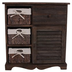Kommode med 3 kurve, skuffe og skab - brun vintage antik kommode