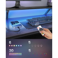 Hj�rneskrivebord med str�mstik og sk�rmstativ - sort 120x150