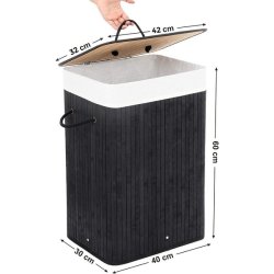 Vasketjskurv i bambus med vasketjspose - 70 liter - sort