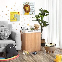 Vasketjskurv i bambus med 2 delt vasketjspose - 100 liter - brun