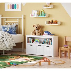 Lille kommode med hylder og kasse til opbevaring - hvid 102x30x60