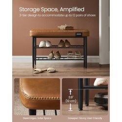 Opbevaringsbnk - siddebnk med skohylder - brun 30 x 80 x 50