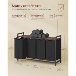 Vasketjskurve med 4 rum - 4 vasketjsposer - rustik brun