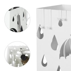 Paraplystativ med kroge og drypbakke - hvid paraplyholder