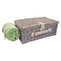 Picnickurv til 4 personer - picnics�t i flet med gr�t/gr�nt picnict�ppe