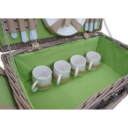 Picnickurv til 4 personer - picnics�t i flet med gr�t/gr�nt picnict�ppe
