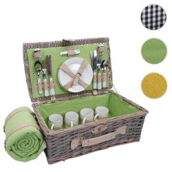 Picnickurv til 4 personer - picnics�t i flet med gr�t/gr�nt picnict�ppe