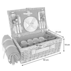 Picnickurv til 4 personer - picnics�t i flet med sort/hvidt picnict�ppe