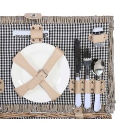 Picnickurv til 4 personer - picnics�t i flet med sort/hvidt picnict�ppe
