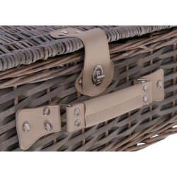 Picnickurv til 4 personer - picnics�t i flet med sort/hvidt picnict�ppe