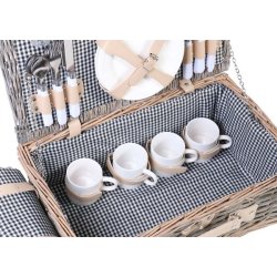Picnickurv til 4 personer - picnics�t i flet med sort/hvidt picnict�ppe