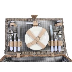 Picnickurv til 4 personer - picnics�t i flet med sort/hvidt picnict�ppe