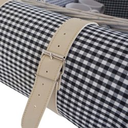 Picnickurv til 4 personer - picnics�t i flet med sort/hvidt picnict�ppe