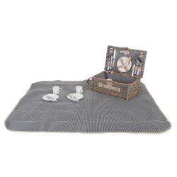 Picnickurv til 4 personer - picnics�t i flet med sort/hvidt picnict�ppe