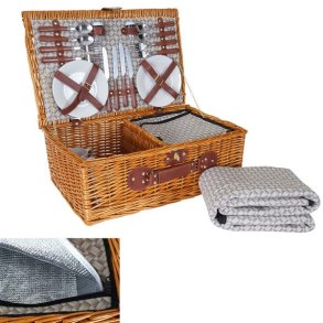 Picnickurv til 4 personer med picnict�ppe, k�lerum og krus
