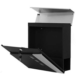 Postkasse med avisr�r - brevkasse med avisholder i sort/rustfrit st�l