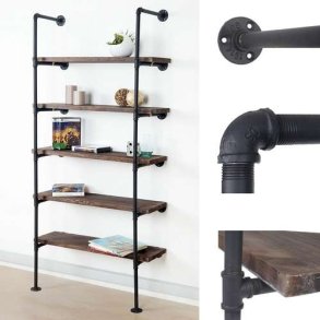 Vghngt reol i industrielt design - bogreol - brun gulvreol 165 x 80 x 28