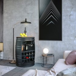 Vintnde bar i rustik sort mangotr - Rosey-Black barskab og vinreol