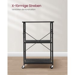 Rullebord med 3 hylder - kkkenvogn - sort 60x40x89