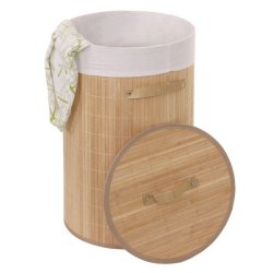 Vasketjskurv i bambus med vasketjspose - 50 liter - brun