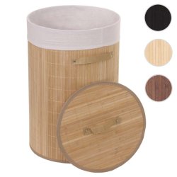 Vasketjskurv i bambus med vasketjspose - 50 liter - brun