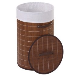 Vasketjskurv i bambus med vasketjspose - 50 liter - mrkebrun