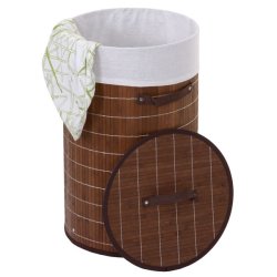 Vasketjskurv i bambus med vasketjspose - 50 liter - mrkebrun