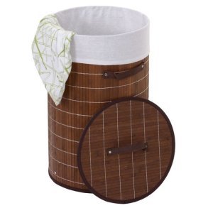 Vasketjskurv i bambus med vasketjspose - 50 liter - mrkebrun