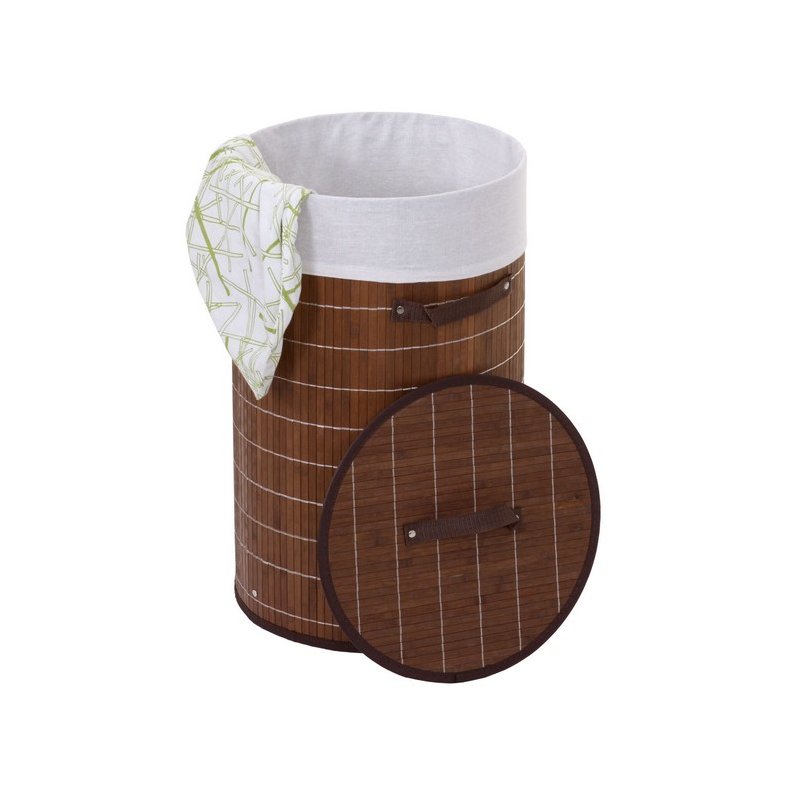 Vasketjskurv i bambus med vasketjspose - 50 liter - mrkebrun