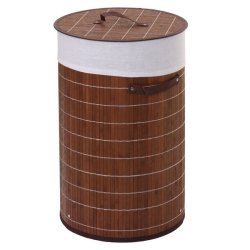 Vasketjskurv i bambus med vasketjspose - 50 liter - mrkebrun