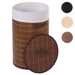 Vasketjskurv i bambus med vasketjspose - 50 liter - mrkebrun