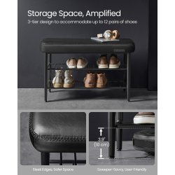 Opbevaringsbnk - siddebnk med skohylder - sort 30 x 80 x 50