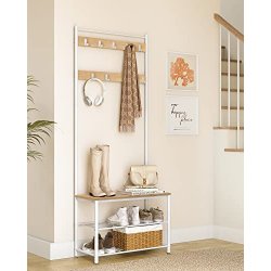 Garderobestativ med knager�kker og skohylder - egetr� og hvid