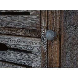 Kommode og b�nk med hynde, skuffer og skab - antik brun siddeb�nk