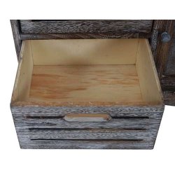 Kommode og b�nk med hynde, skuffer og skab - antik brun siddeb�nk