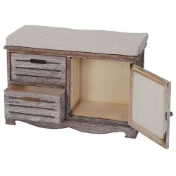 Kommode og b�nk med hynde, skuffer og skab - antik brun siddeb�nk