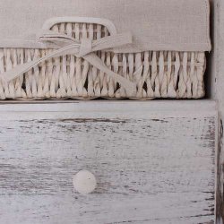 B�nk med skuffer og kurve - siddeb�nk med opbevaring - antik hvid entrem�bel