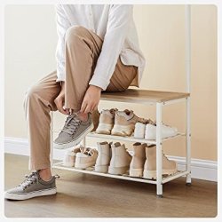 Garderobestativ med knager�kker og skohylder - egetr� og hvid