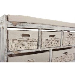 B�nk med hynde og 5 kurveskuffer - siddeb�nk med opbevaring - hvid entrem�bel