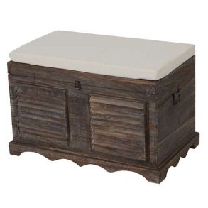 B�nk med opbevaringskiste og hynde - siddeb�nk i tr� - entrem�bel antik brun