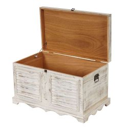 B�nk med opbevaringskiste og hynde - siddeb�nk i tr� - entrem�bel antik hvid