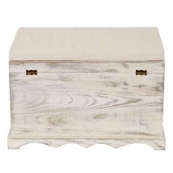 B�nk med opbevaringskiste og hynde - siddeb�nk i tr� - entrem�bel antik hvid