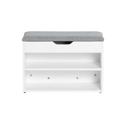 Siddeb�nk med skohylder, skob�nk med hynde, entreb�nk, hvid